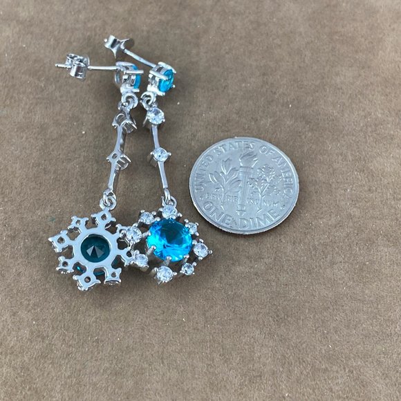 2 Caret Blue Topaz and CZ Drop Earrings - Picture 6 of 6